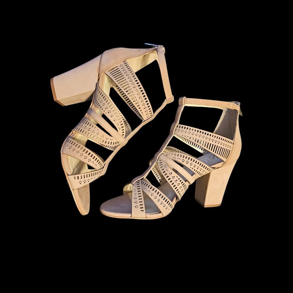 Vince Camuto Strappy Tan Block Heel Sandals